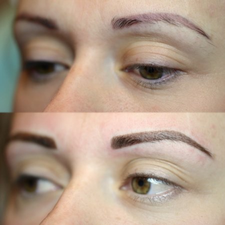 Maquillage permanent des sourcils - qu'est-ce que c'est, technique capillaire, sourcils poudrés, photo