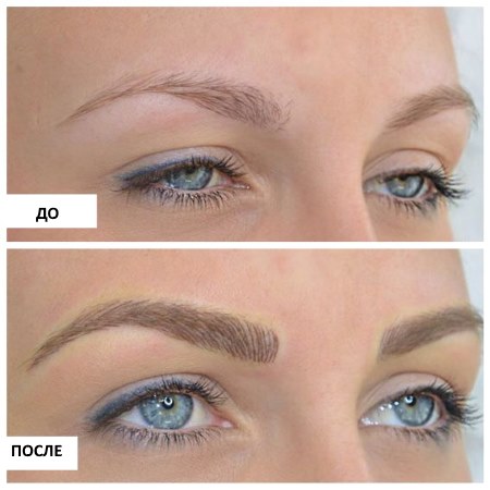 Maquillage permanent des sourcils - qu'est-ce que c'est, technique capillaire, sourcils poudrés, photo