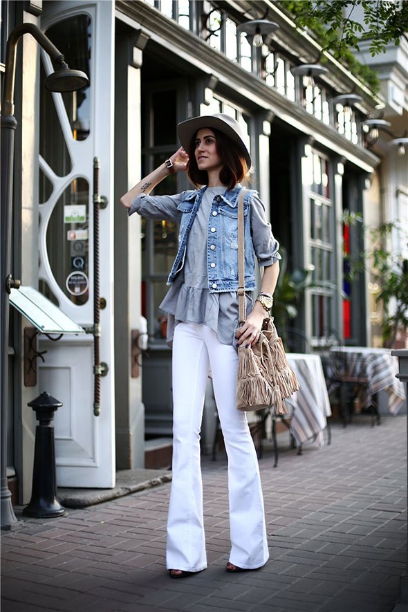 Avec quoi porter des jeans blancs été comme hiver, femmes et hommes. Une photo