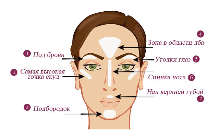 Surligneur pour le visage. Qu'est-ce que c'est, comment utiliser, diagramme, photos avant et après