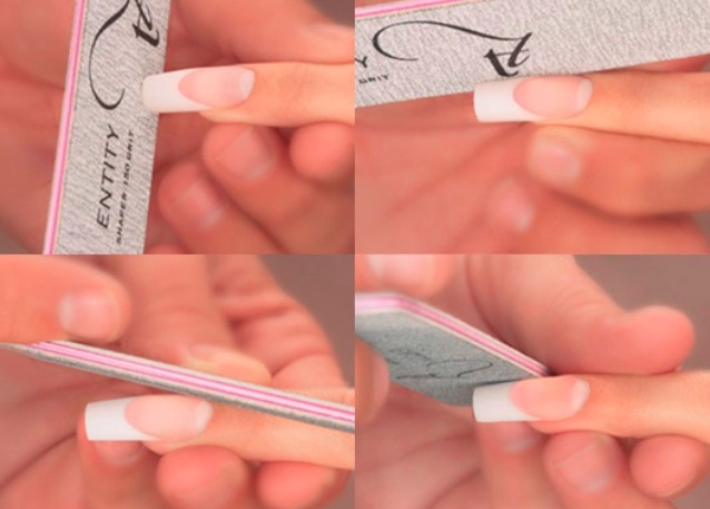 Francês com um belo padrão. Extensão de gel para unhas, ideias de design de manicure francesa