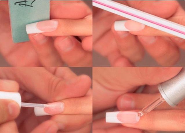 Français avec un beau motif. Extension d'ongle en gel, idées de conception de manucure française