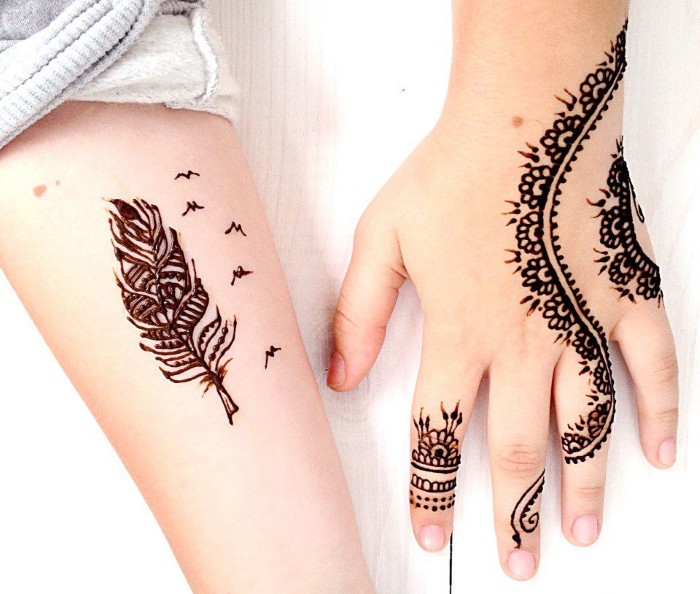 Desene pe mână cu henna, tatuaj mehendi pentru începători, schițe ușoare, modele. O fotografie