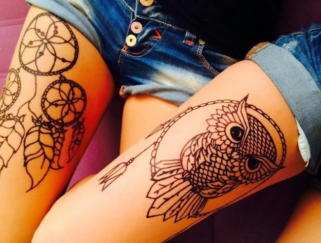 Tatuagens para meninas na perna. Foto lindos padrões, pequenas inscrições, o que significa