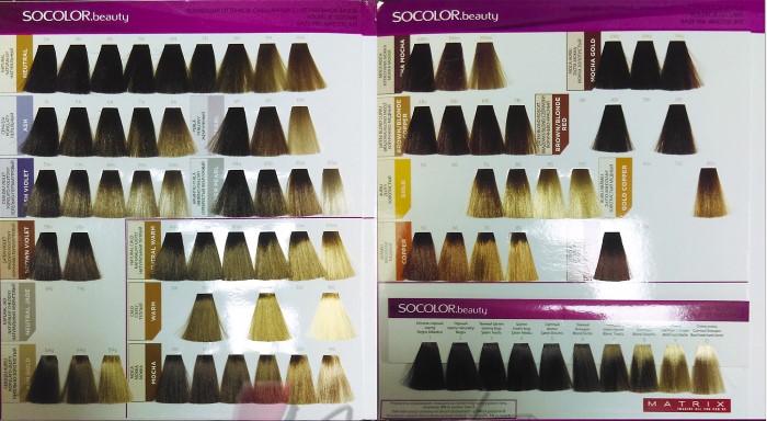 Matriz de tintura de cabelo - uma paleta de cores por números, foto no cabelo