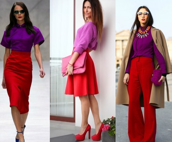 O vermelho é uma combinação com outras cores nas roupas de uma mulher, o que significa o que vestir, quem combina