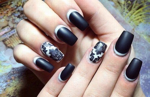 Jaqueta preta e branca nas unhas com strass, fotos, lindo desenho. Ideias e fotos