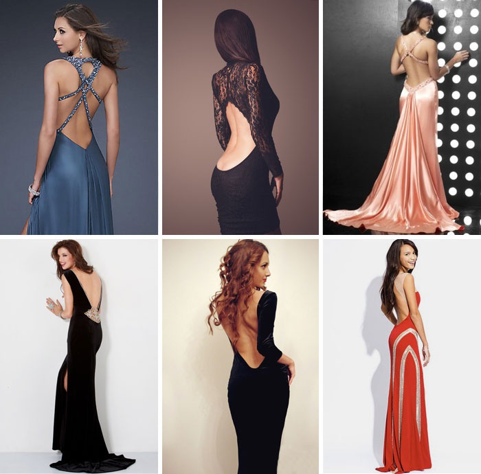 Vestidos de noite até o chão com costas abertas, manga comprida, fenda na perna, renda. Foto de vestidos da moda