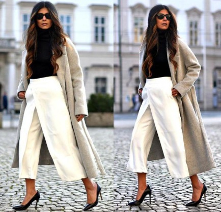 Calças culottes. Foto, com o que vestir para mulher cheia, com quais sapatos, que são calças jeans, pretas, azuis, vermelhas