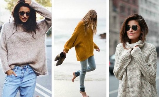 Oversized é um estilo de roupa para mulheres. O que é, uma foto, quem combina, como fica. Roupa tricotada para senhora com mais de 40 anos, completa, curta.