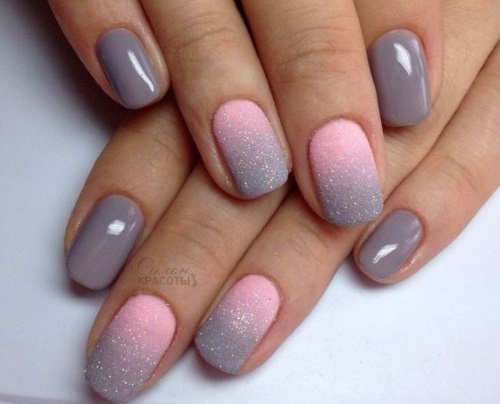 Manicure cinza-rosa. Fotos, novidades. Tendências de design de moda em 2024: francês, com glitter, strass, gradiente, goma laca, listras