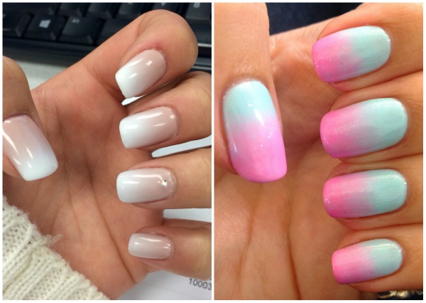 Unhas de transição de cores: foto, combinação de cores. Idéias sem design: duas cores, três cores, várias cores