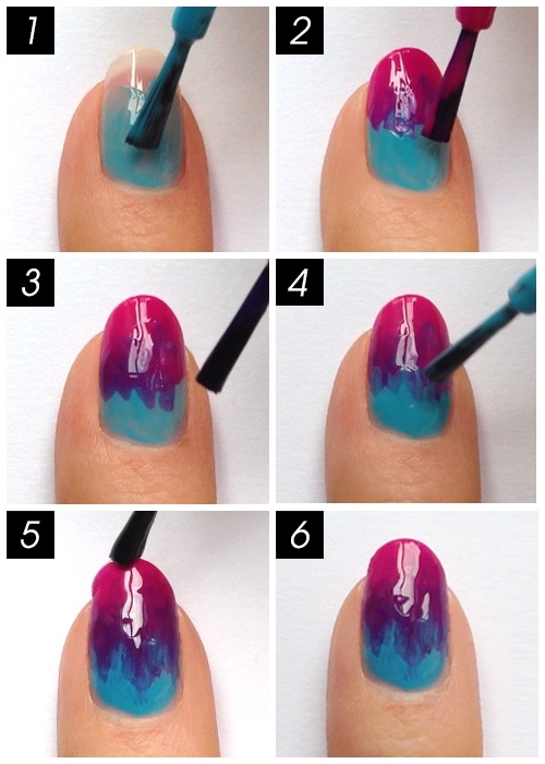 Unhas com transição de cores: foto, combinação de cores. Idéias sem design: duas cores, três cores, multicolor