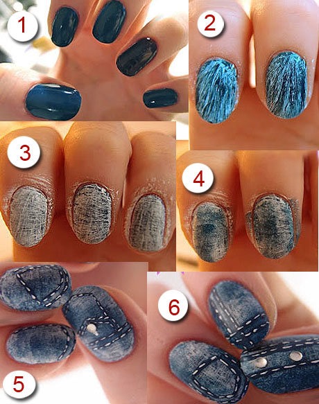 Desenho de unhas azul. Nova manicure 2024 francesa, fosca, escura, clara, com strass, esfregando, brilhos