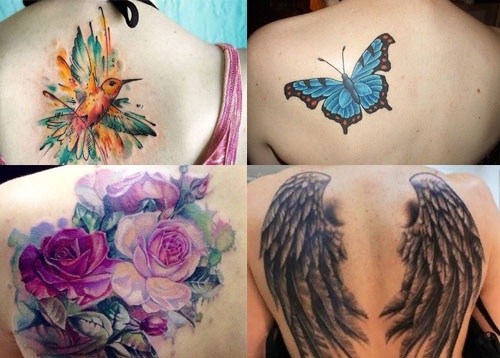 Tatuagens nas costas - para mulheres, homens, lindas na parte inferior das costas das meninas, escápula, coluna, em todas as costas