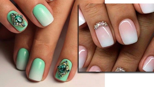 Manicure com pedras e cristais Swarovski. Idéias de design, incrustações. Uma foto