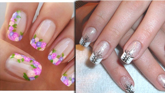 Manicure francesa em unhas curtas. Idéias para polimento em gel oval, quadrado, estampado, strass. Passo a passo em casa