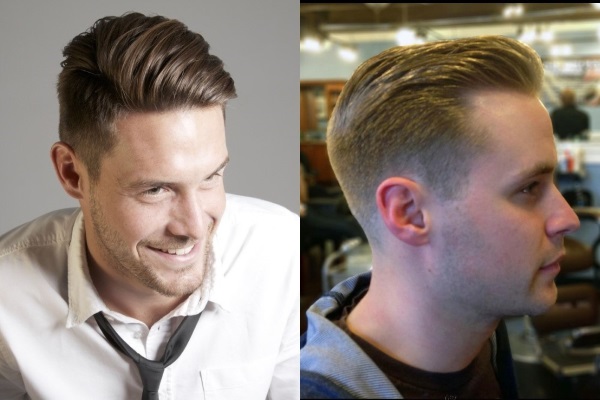 Coupe de cheveux pour hommes canadienne. La photo est classique, sportive, courte, allongée, avec une frange. À quoi il ressemble. Technique d'exécution par étapes, avec une machine