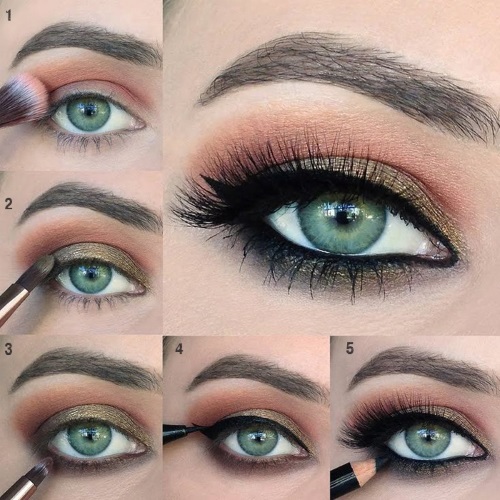 Maquillage yeux verts et cheveux foncés, clairs, rouges, pour tous les jours, pour un mariage. Instruction étape par étape