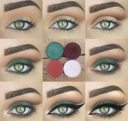 Maquillage yeux verts et cheveux foncés, clairs, rouges, pour tous les jours, pour un mariage. Instruction étape par étape