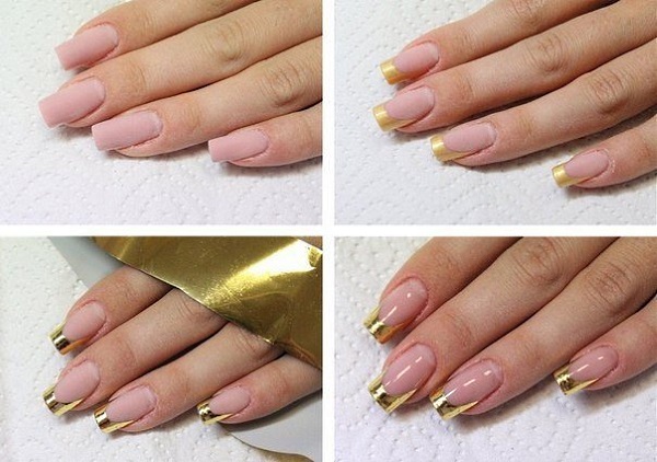 Manicure em tons de rosa. Foto goma laca com strass, padrões, brilhos, fricção. Melhores designs