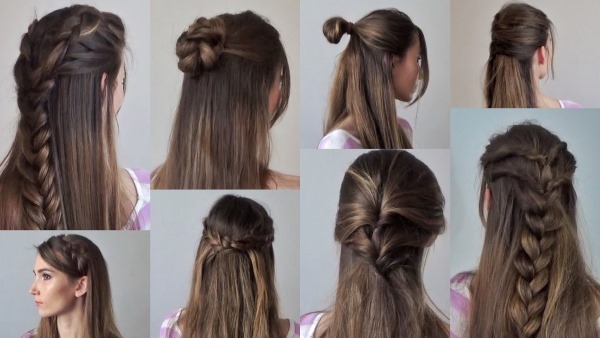 Penteados para cabelo médio para a escola em 5 minutos leves, rápidos, lindos, com franja para todos os dias, 1º de setembro, formatura