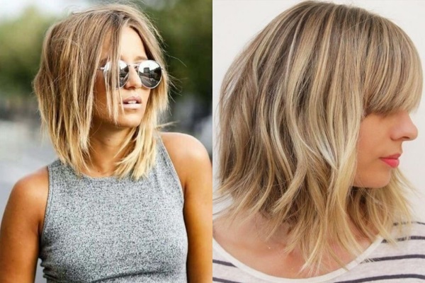 Cortes de cabelo femininos elegantes para cabelos finos de comprimento médio. Foto com e sem franja