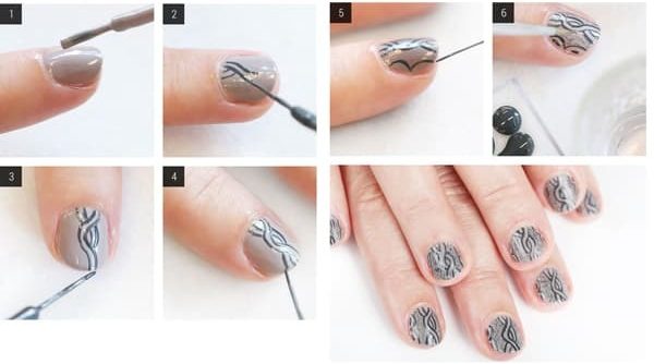 Manicure cinza em unhas curtas. Foto, desenho com foto, novos itens 2024