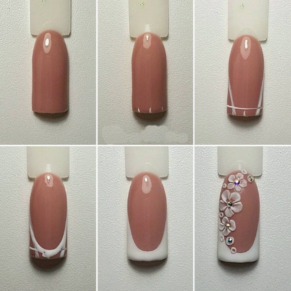 Linda manicure com goma-laca. Foto para unhas curtas e compridas, ideias de design