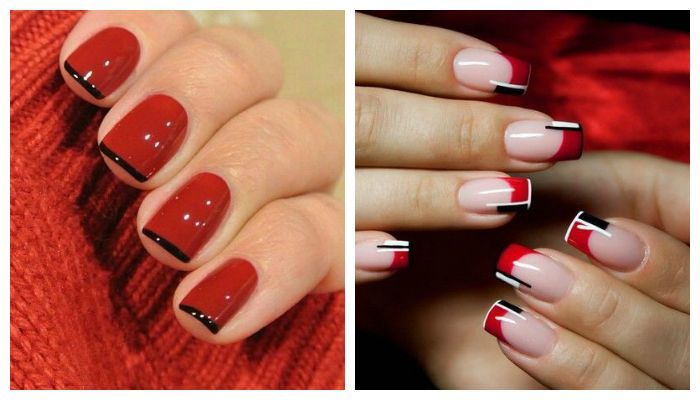 Manicure vermelha para unhas curtas. Foto, design 2024 com strass, brilhos, fricção, francês