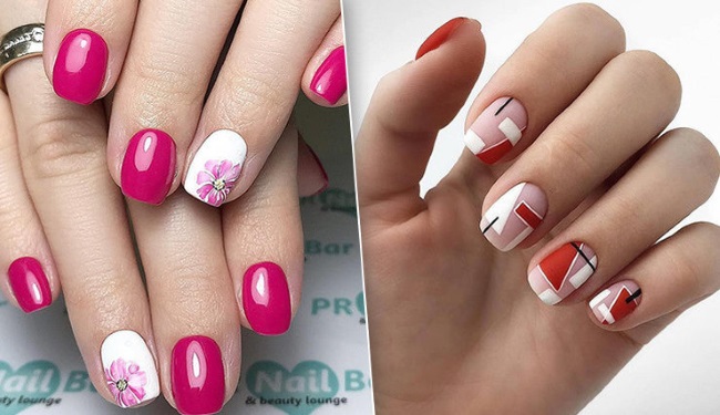 Manicure para unhas curtas, design simples de verniz gel. Moderno e criativo, ideias