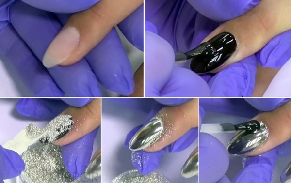 Como aplicar glitter em polonês gel sem top coat, revestido. Instrução, vídeo