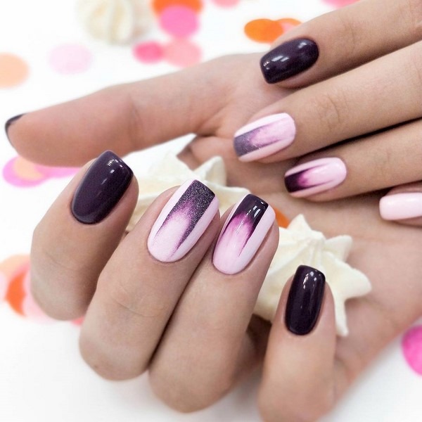 Idéias de design para manicure com esmalte de gel para unhas quadradas curtas 2024. Foto