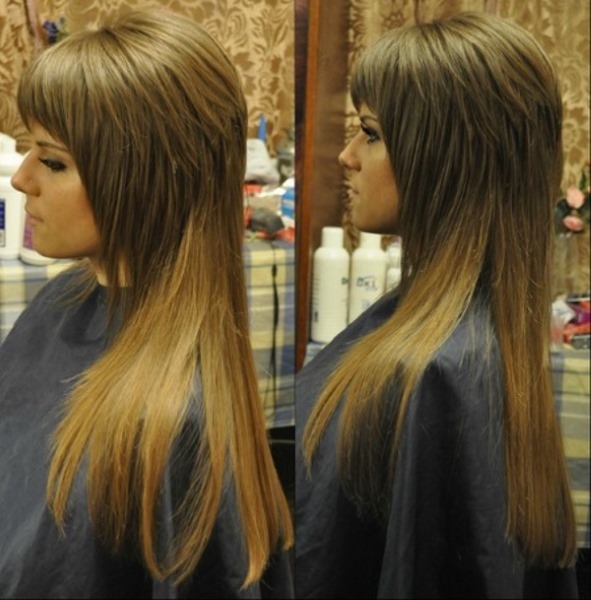 Corte de cabelo feminino com franja para cabelos longos. Fotos elegantes, bonitas e elegantes em 2024