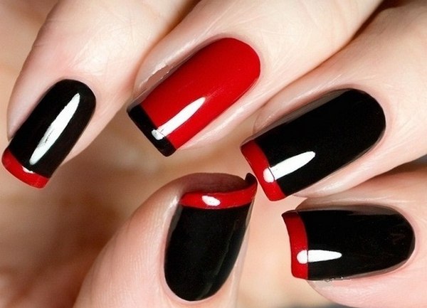 Manicure vermelho com preto. Foto, novos designs 2024, para unhas curtas e longas