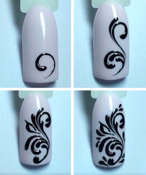 Desenho em unhas para iniciantes com esmalte gel, aquarela, tintas acrílicas, monogramas. Esquemas, instruções