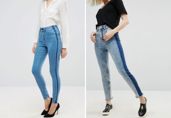 Jeans feminino com listras. Na moda ou não este ano, o que vestir, foto