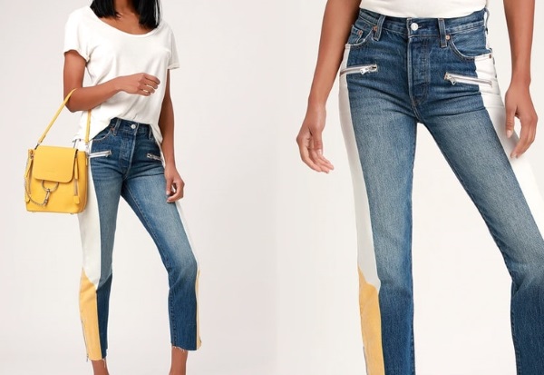 Jeans feminino com listras. Na moda ou não este ano, o que vestir, foto