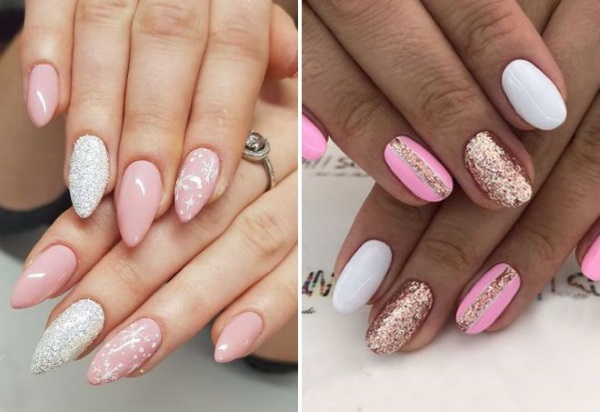 Manicure rosa com brilhos e strass. Design delicado de fotos, tendências da moda em 2024