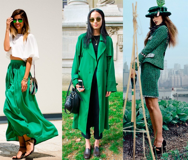 Combinando o verde com outras cores nas roupas. Tons, cores, foto