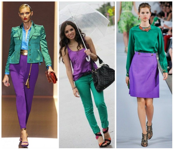 Combinando o verde com outras cores nas roupas. Tons, cores, foto