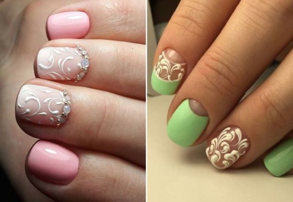 Desenhos de unhas de verniz em gel para unhas curtas. Fotos, tendências da moda em 2024