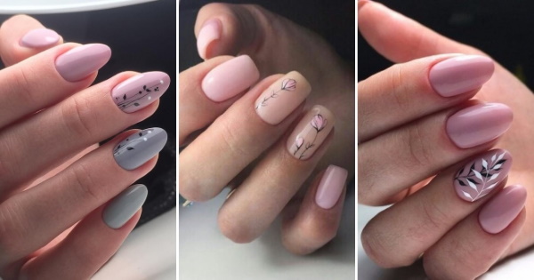 Desenhos de unhas rosa para unhas curtas e longas. Uma foto