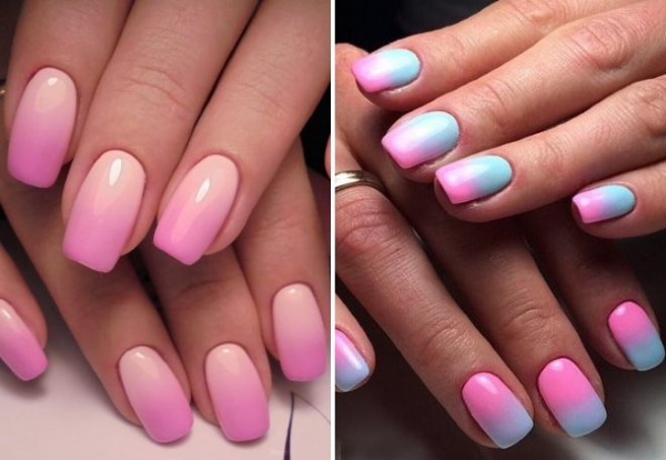 Desenhos de unhas rosa para unhas curtas e longas. Uma foto