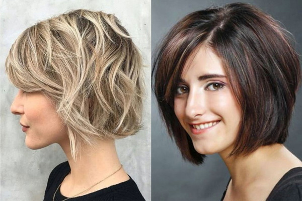 Bob-bob para cabelos curtos com perna, franja e sem. Foto cortes de cabelo, quem combina