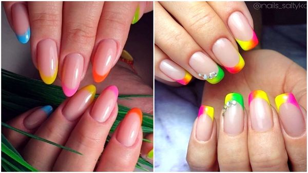 Francês para unhas de amêndoa com design. Foto novidade linda, gentil