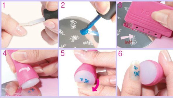 Como fazer estampar as unhas corretamente com esmalte gel passo a passo com uma foto