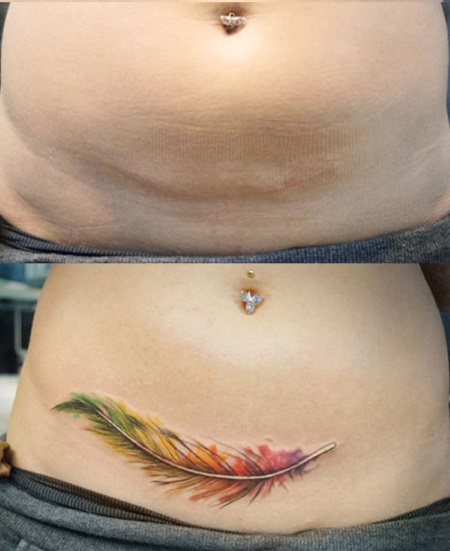 Tatuagem na barriga para meninas. Fotos, esboços de flores, inscrições, animais, padrões