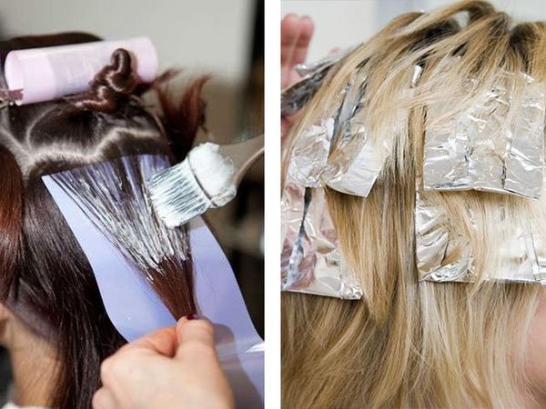 Cabelo escuro com mechas claras na frente do rosto, nas pontas, por dentro.Técnica de coloração