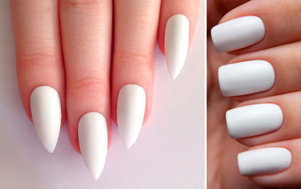 Desenho de unhas com verniz branco. Foto com brilhos, fricção, flores